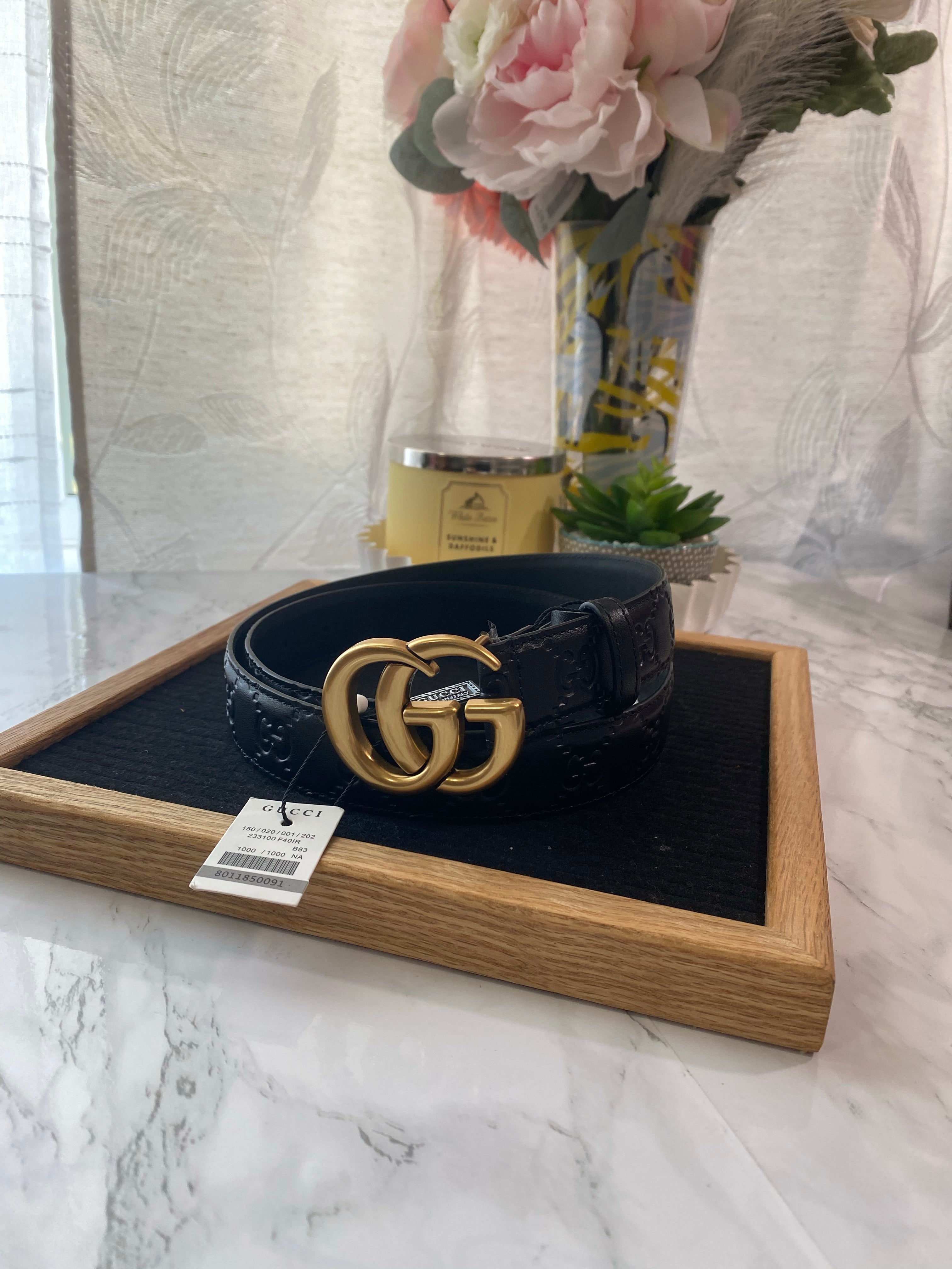 TOP GUCCI Embossed Belt 3.8cm - BLACK