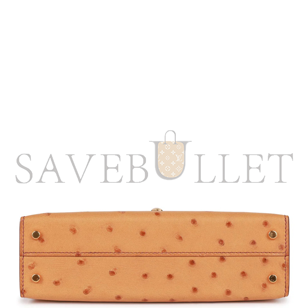 HERMÈS MINI KELLY II GOLD OSTRICH GOLD HARDWARE (19*12*5.5cm)