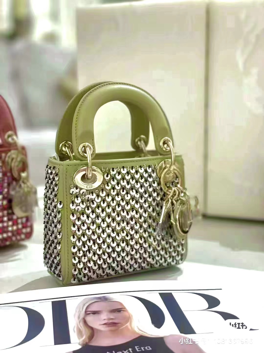 TOP Christian Dior Mini Lady Dior Embroidered Beads - Green - GHW