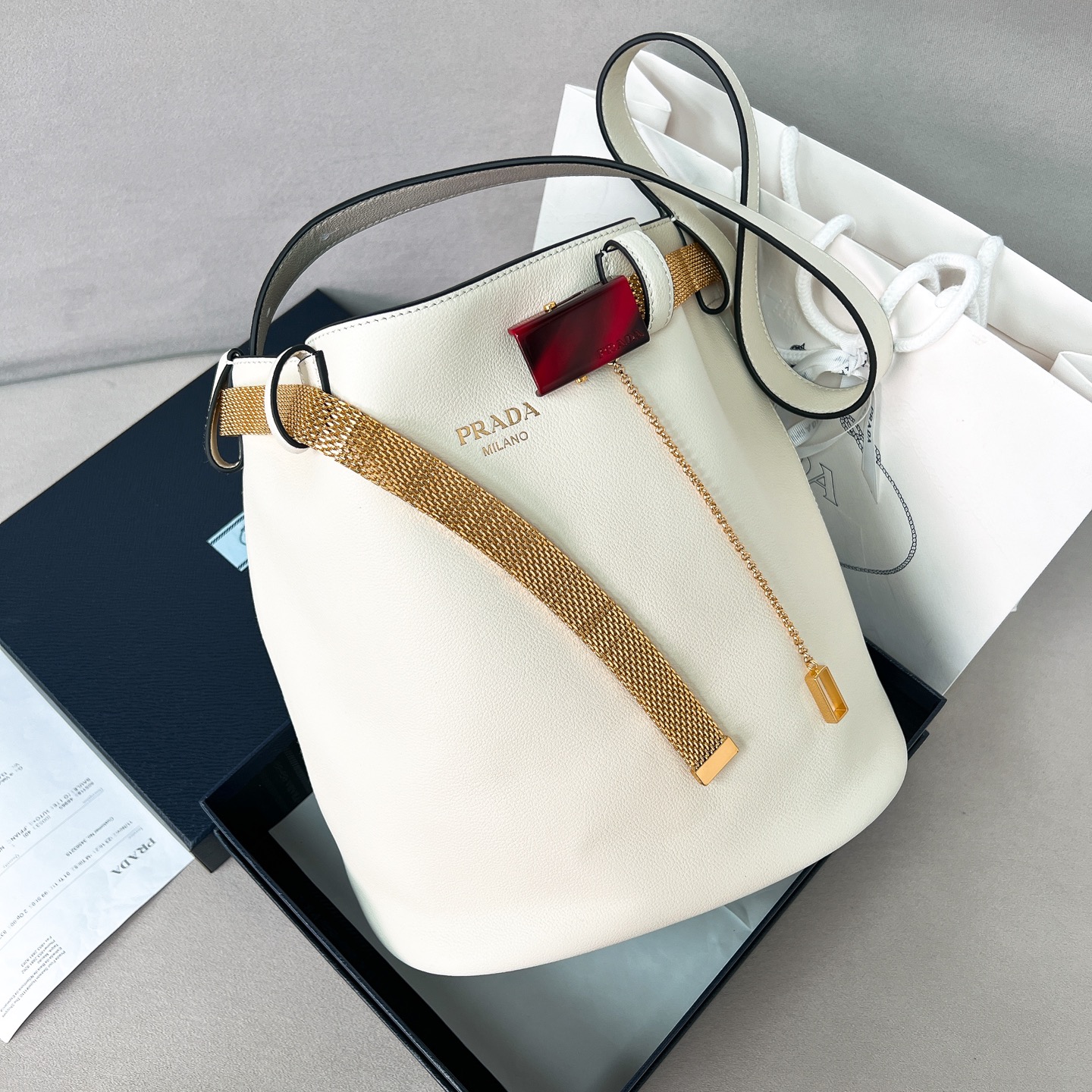 TOP PRADA Buckle Handbag Sheepskin 26.5*29*18cm - 3 Color