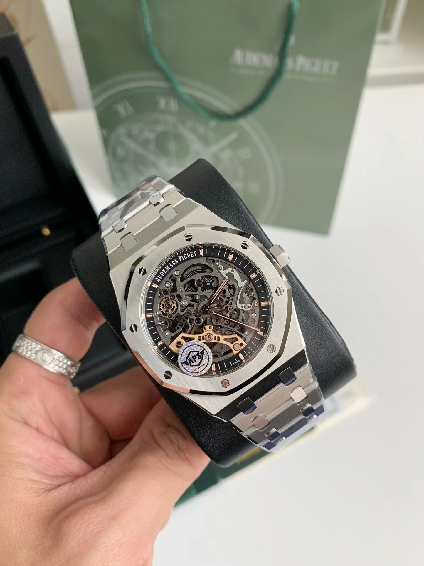 AAAWatch Octagonal Skeleton Automatic Mechanical Watch, Stainless Steel Bracelet, Hollow Dial Sapphire Crystal Men Luxury Wristwatch