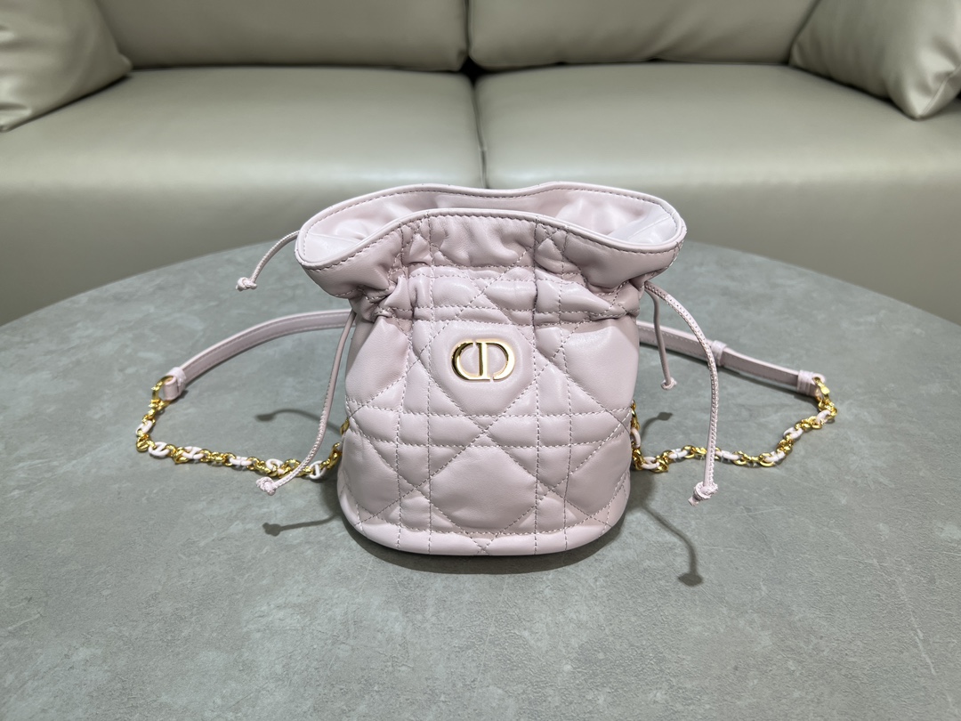 TOP Christian Dior Montaigne Bag Mini Drawstring Bucket Bag 16x18.5x13cm - Pink