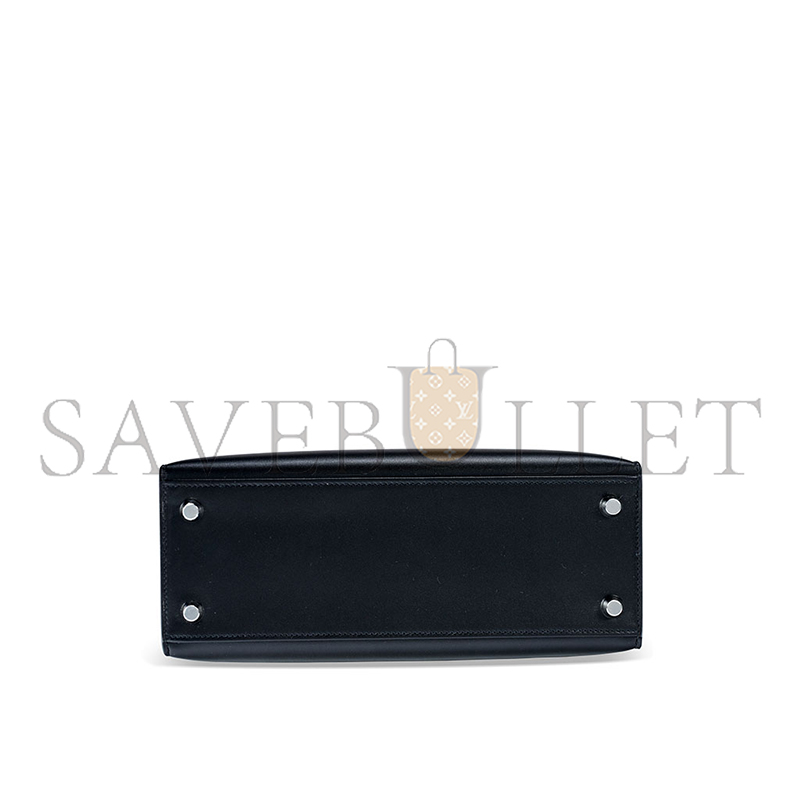 HERMÈS A BLACK TADELAKT KELLY 25 BOX WITH PALLADIUM HARDWARE (25*17*7cm)