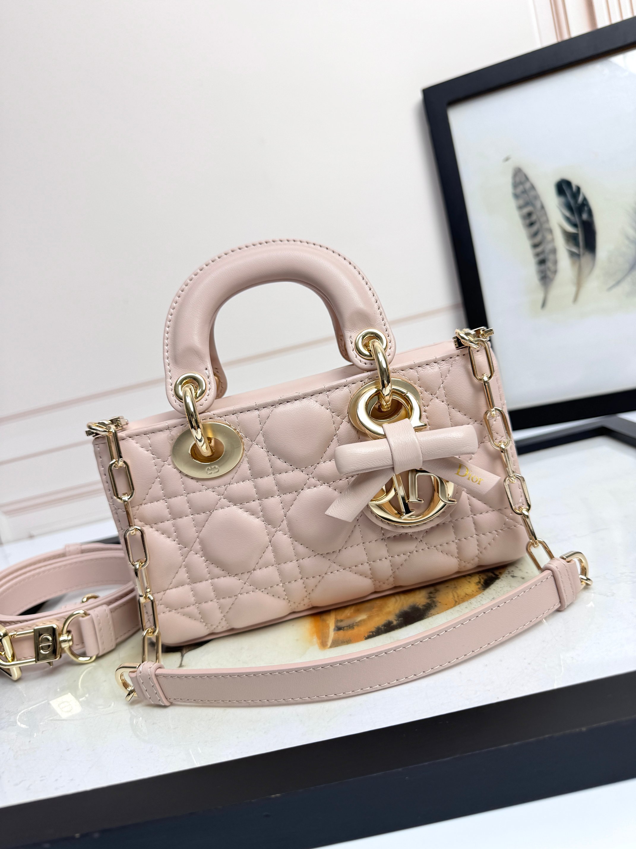 TOP Christian Dior Lady D-Joy Bag with Bow lambskin 19cm/22cm - Pink