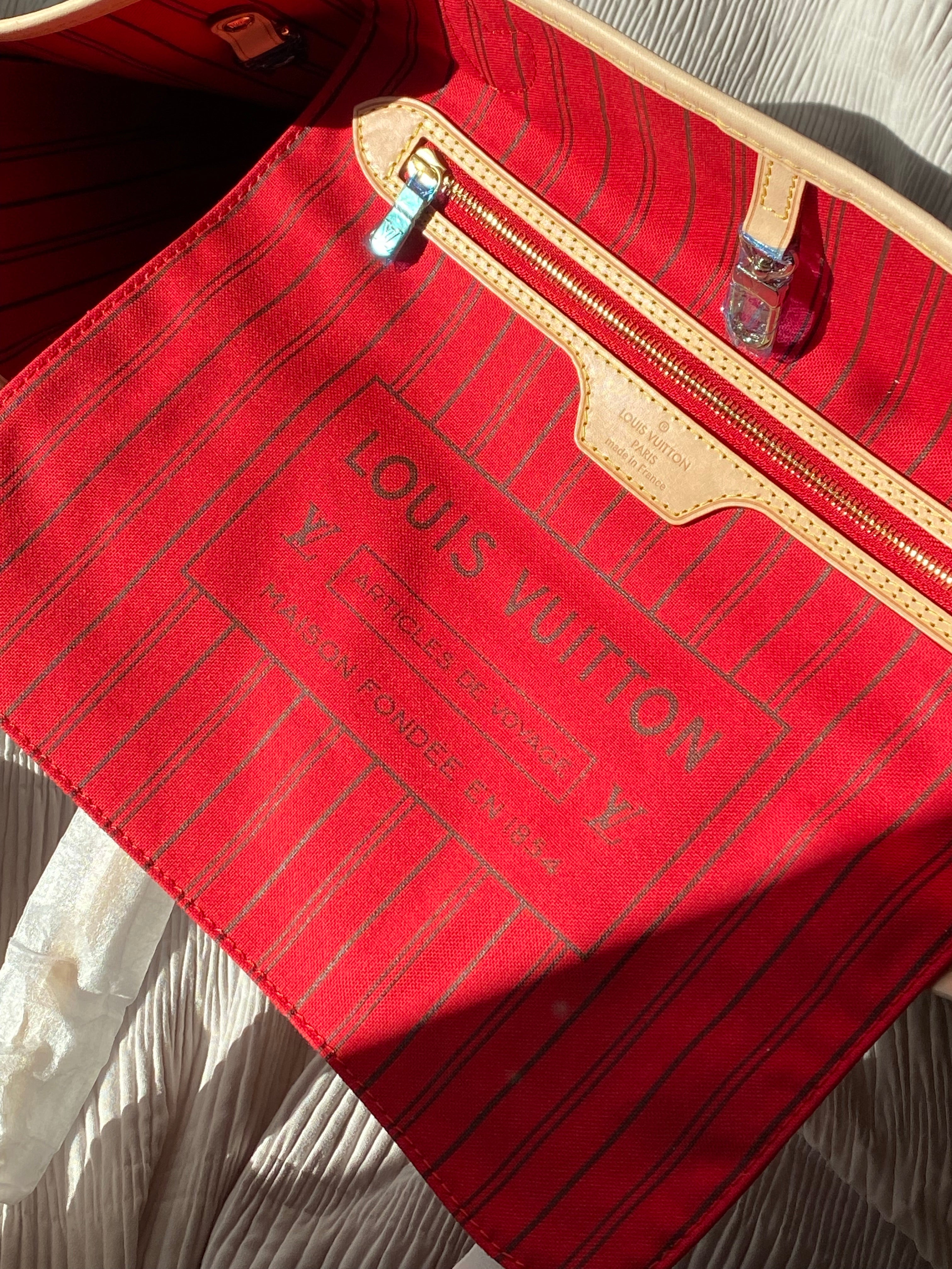 TOP Louis Vuitton LV  Neverfull MM Monogram Bag 32x17x28cm- RED