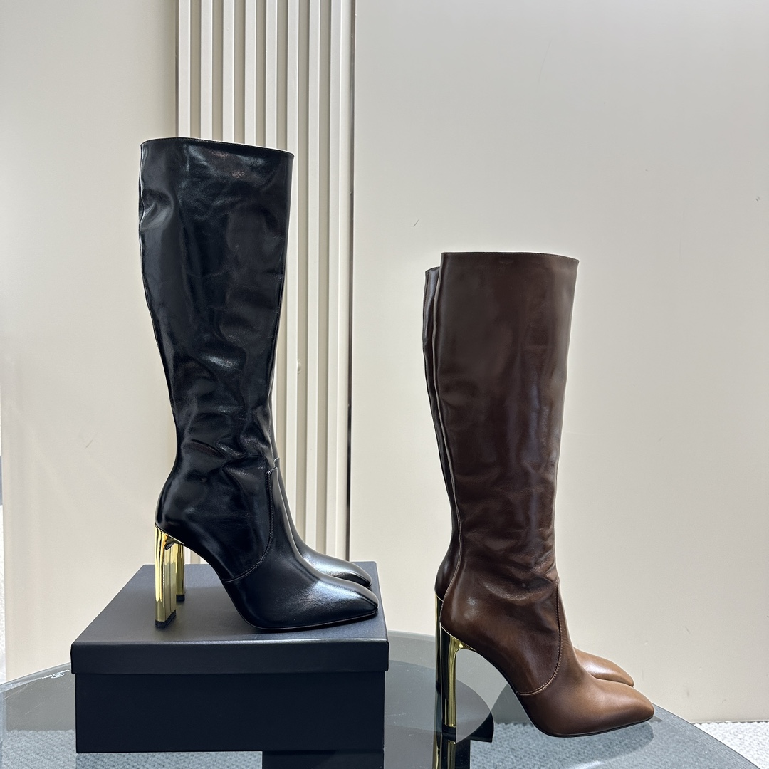 TOP Yves Saint Laurent YSL Mirror Leather Boots -10.5cm - 2 Colors