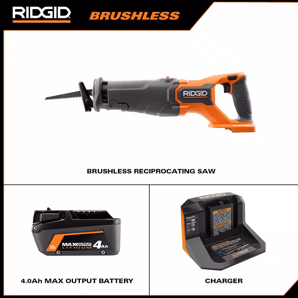 18V Brushless Cordless Reciprocating Saw Kit with (1) 4.0 Ah Battery and Charger