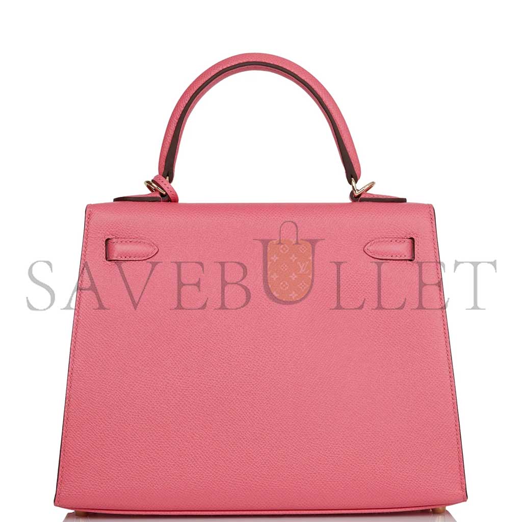 HERMÈS KELLY SELLIER 25 ROSE AZALEE VERSO EPSOM PERMABRASS HARDWARE (28*22*10cm)