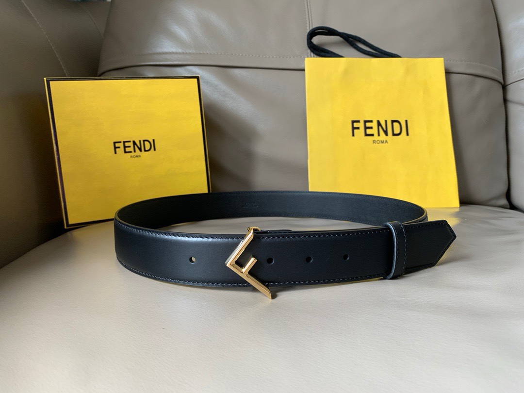 TOP FENDI Black Leather Material Waistband - Black - 3.5CM
