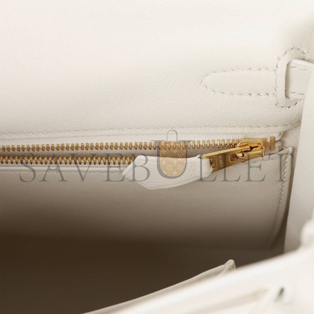 HERMES KELLY 25 WHITE SWIFT GOLD HARDWARE HANDMADE (25*17*7cm)