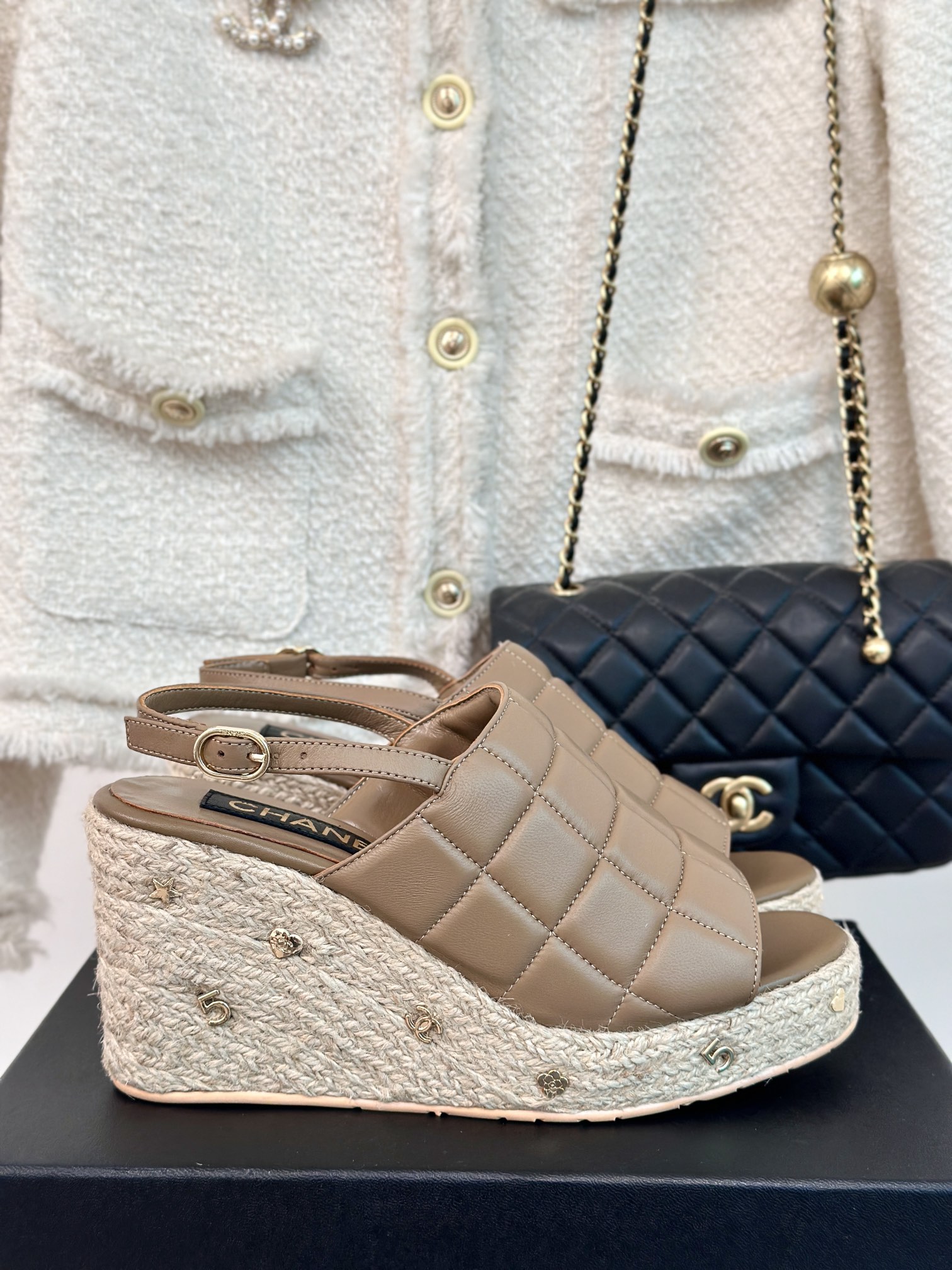TOP CHANEL Rope Rhombus Platform Wedge Sandals - 3 Color