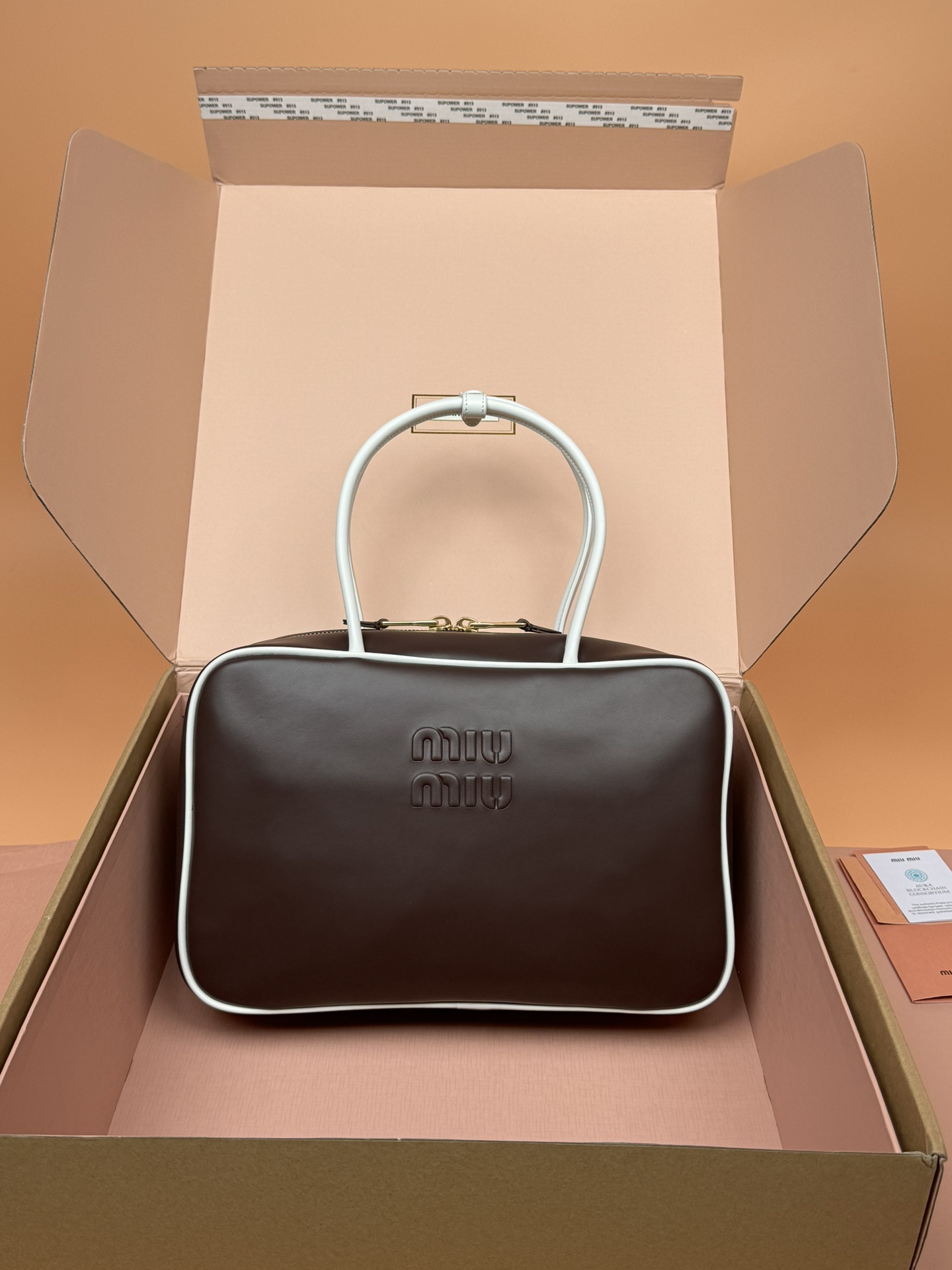 TOP Miu Miu Cow Leather Handbag 34x23x10cm - Chocolate