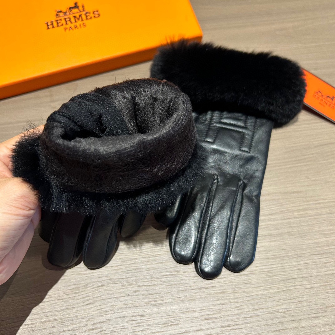 TOP HERMES Gloves with Fur