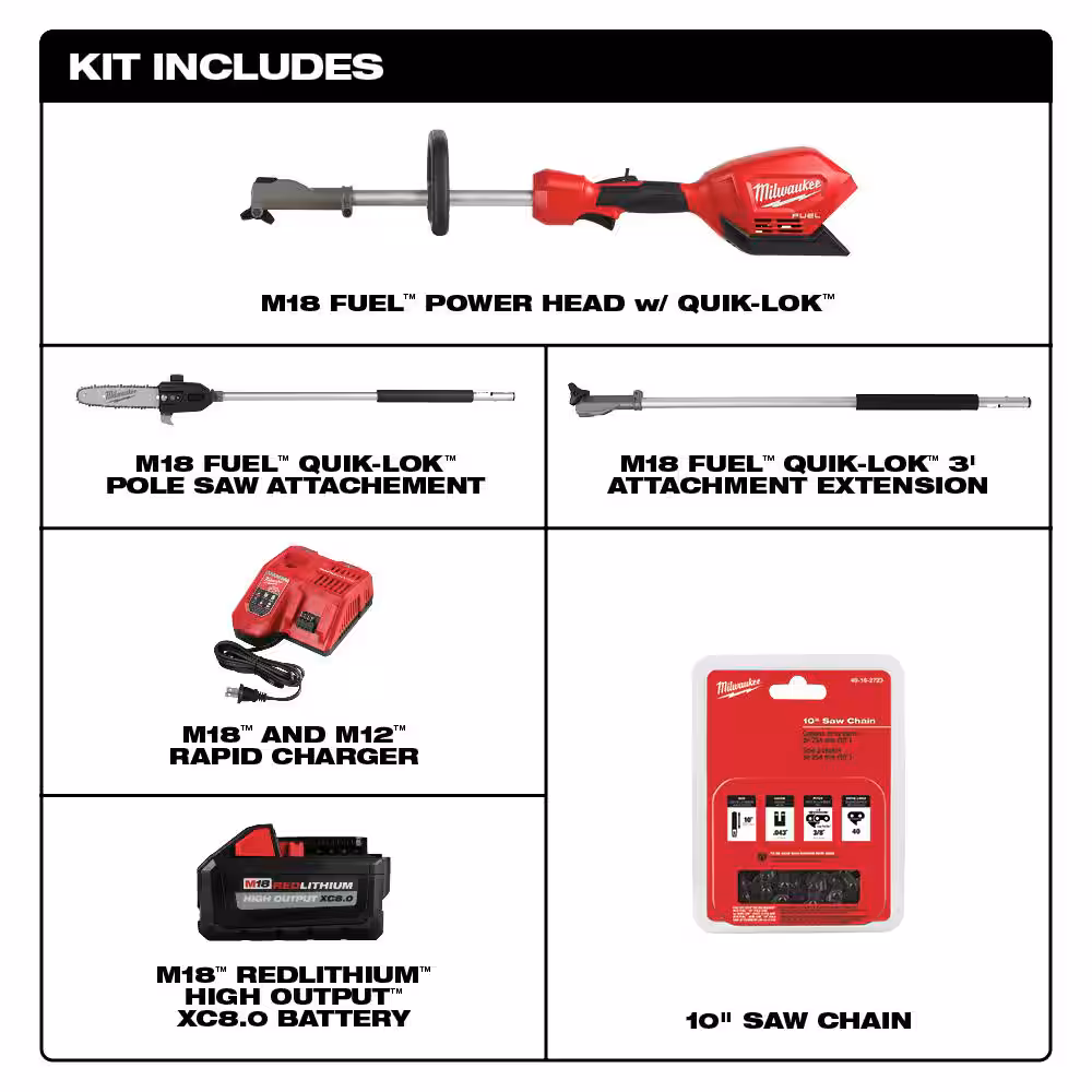 M18 FUEL 10 in. 18V Lithium-Ion Brushless Cordless Pole Saw Kit with 8.0 Ah Battery and 10 in. Saw Chain