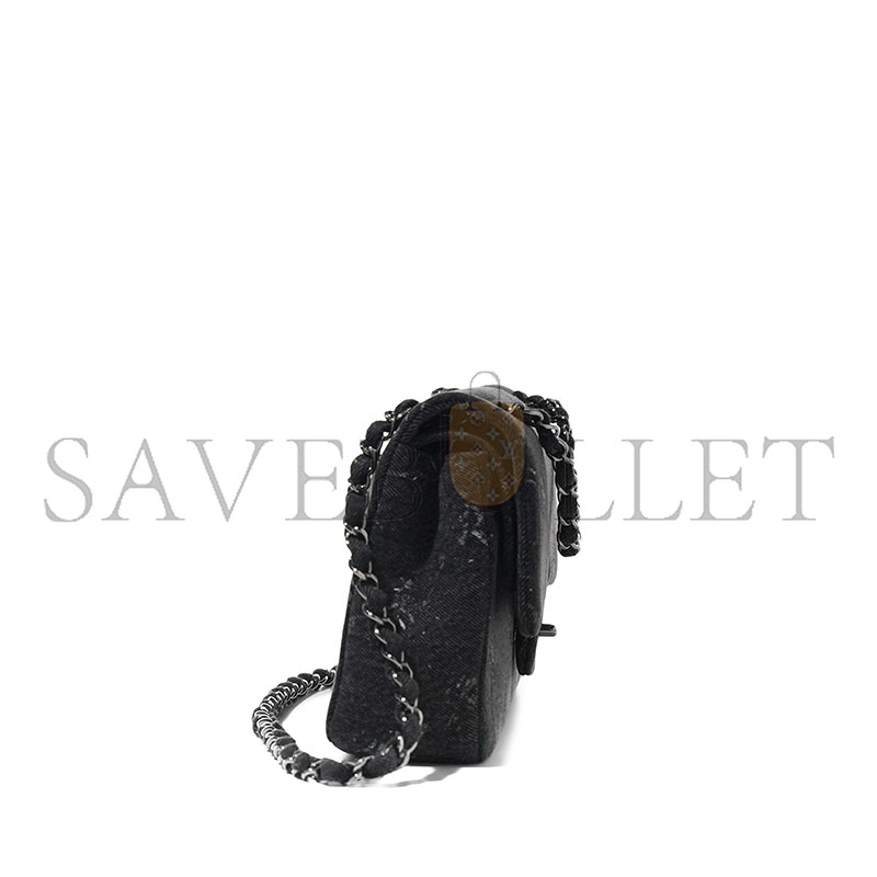 CHANEL MASTER BLACK QUILTED DENIM MEDIUM TIMELESS DOUBLE FLAP BLACK HARDWARE (25.5*15.5*6.5cm)