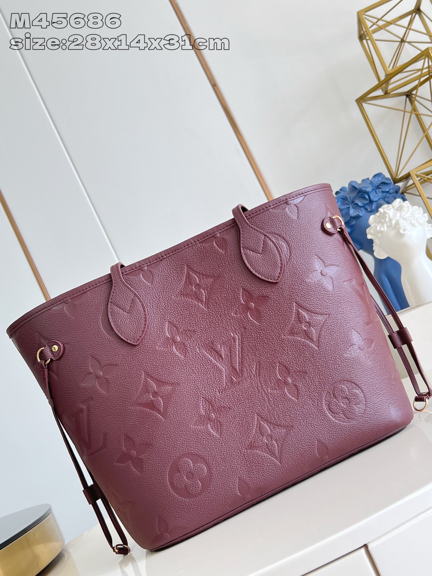 TOP Louis Vuitton LV Neverfull  Leather Tote Bag 31x28x14cm - Claret