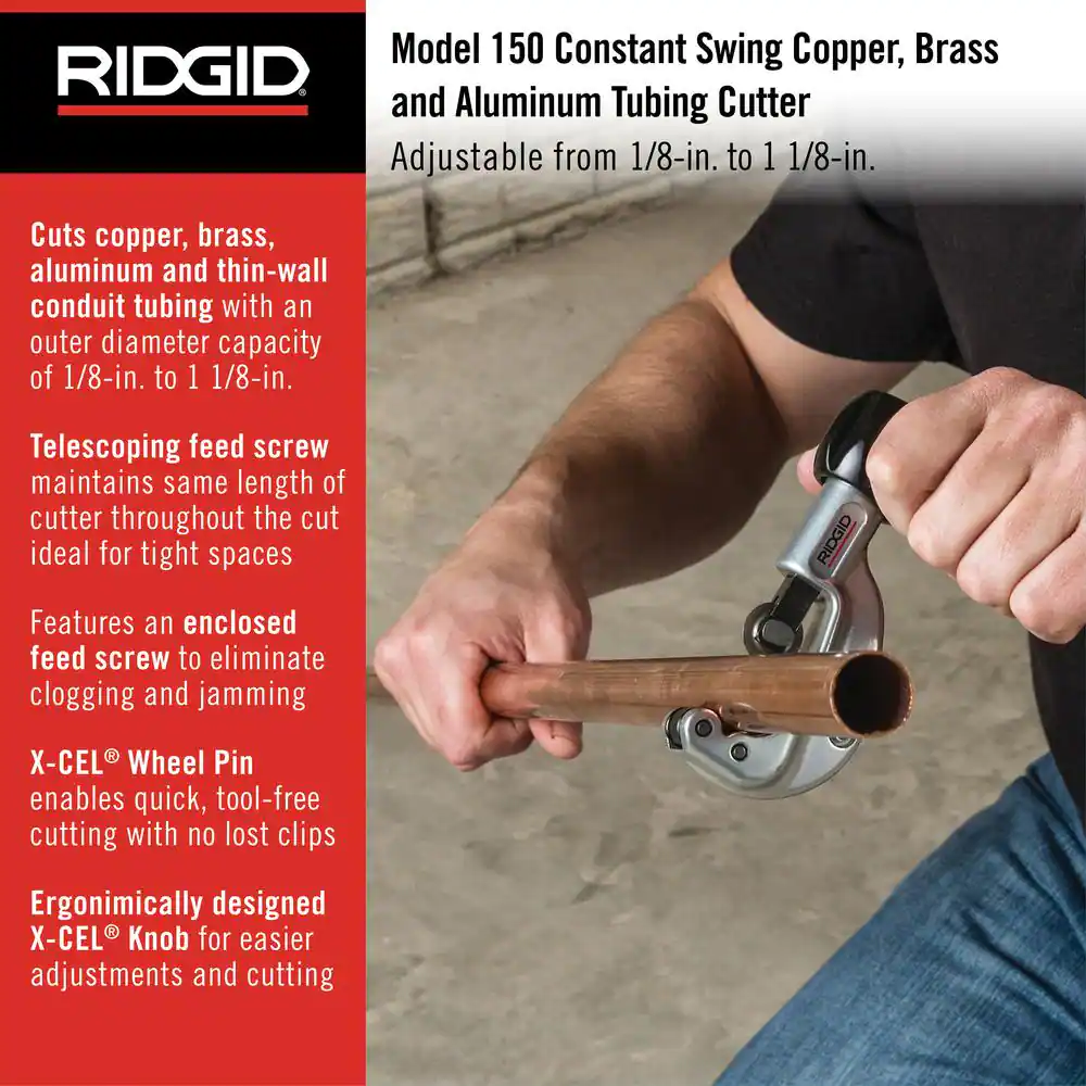 1/8 in. to 1-1/8 in.150 Constant Swing Copper Pipe & Stainless Steel Tubing Cutter w Easy Change Wheel Pin + Spare Wheel