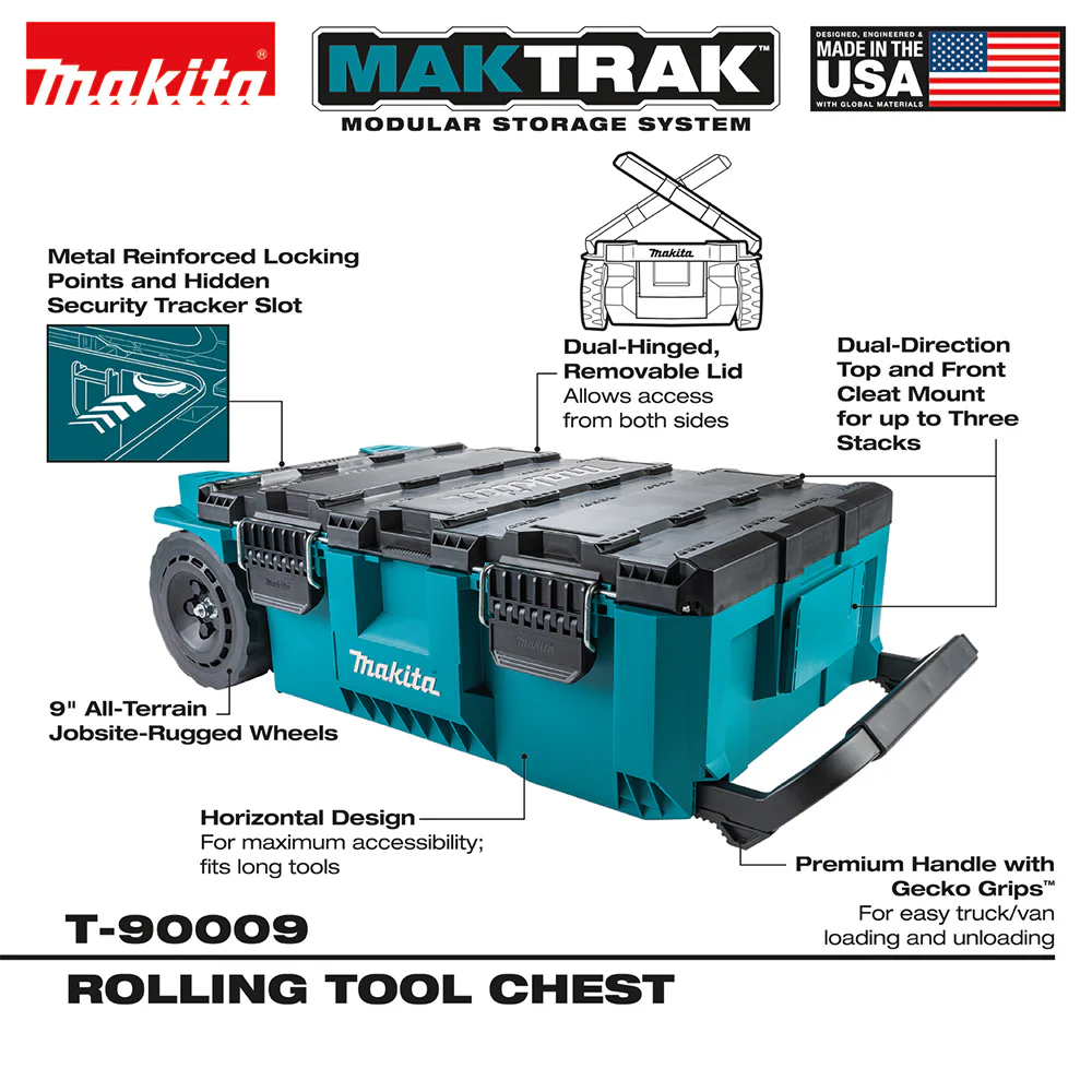 MakTrak Rolling Tool Chest w/ Large Durable Tool Box