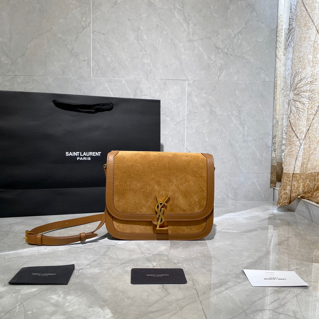 TOP Yves Saint Laurent YSL Solferino Small Suede Bag - Brown
