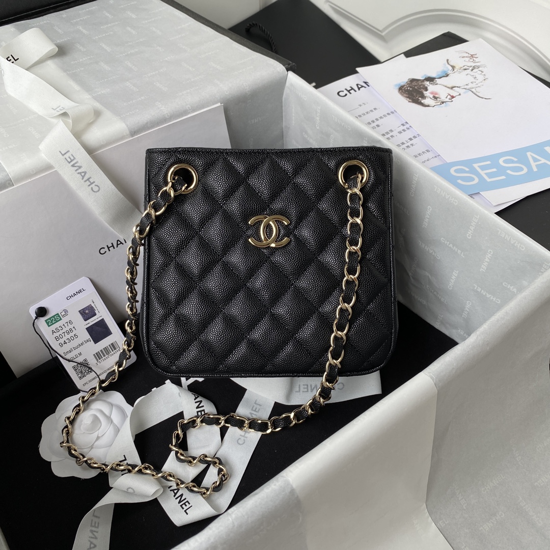 TOP CHANEL Caviar Series Bucket Bags 16X15X9cm - GHW - 3 Colors