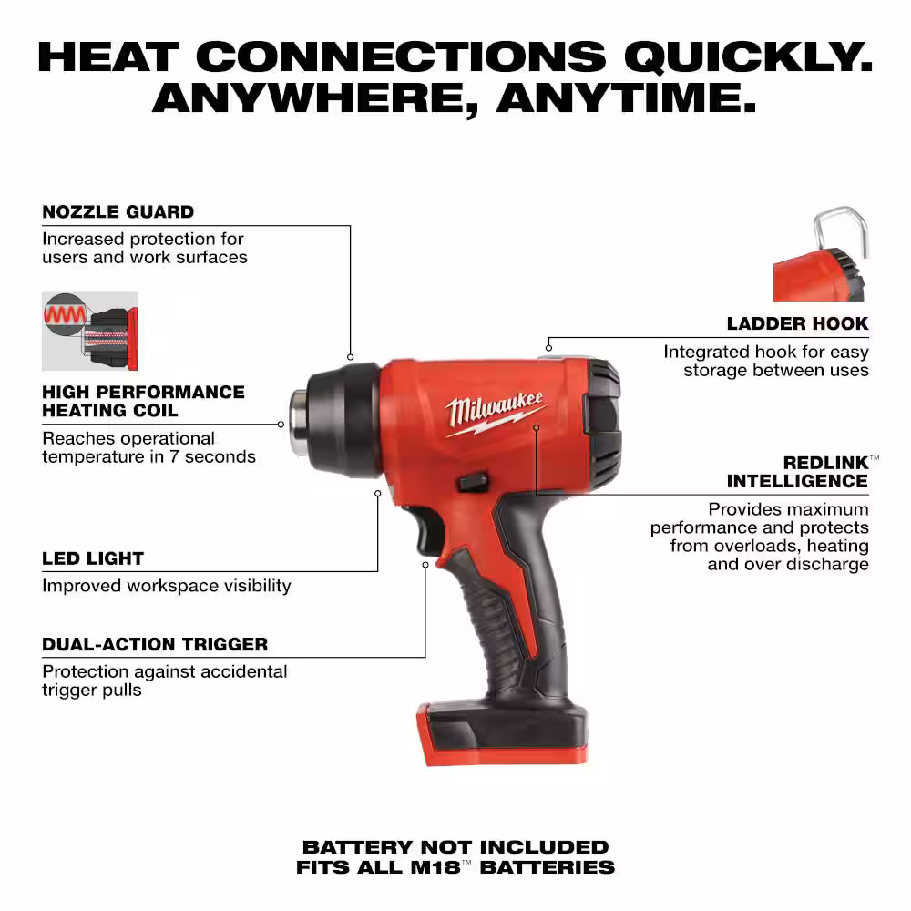 M18 18-Volt Lithium-Ion Cordless Compact Heat Gun with (1) 2Ah Battery