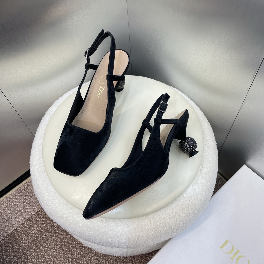 TOP Christian Dior Mules with Rhinestone Mid Heel - 3 Color