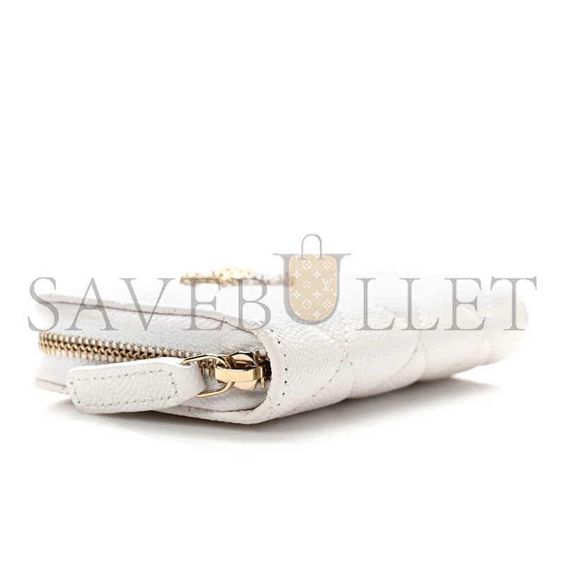 CHANEL CAVIAR QUILTED PERFORATED CC ZIP COIN PURSE WHITE (11*7*2cm)