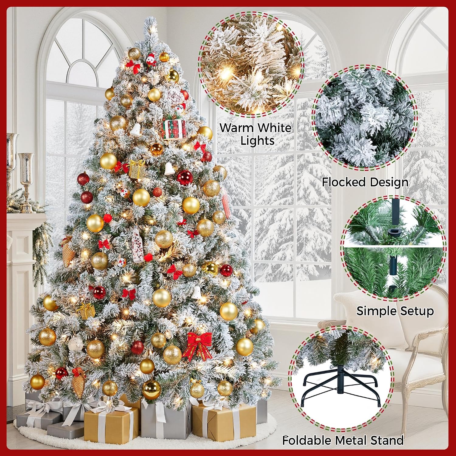 Yaheetech Pre-Lit Snow Flocked Artificial Christmas Tree, 1750 Lights