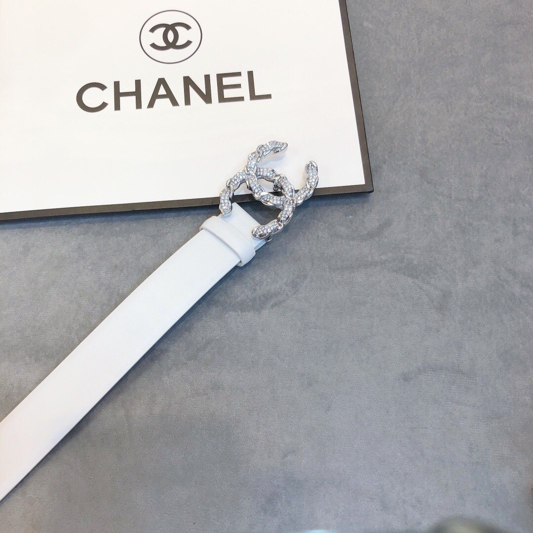 Chanel Belt With Double C Buckle White Women Belt 30MM