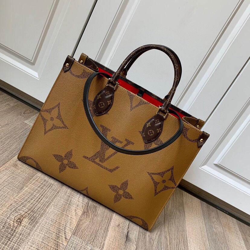 TOP Louis Vuitton LV On The Go Giant Monogram MM 35x27x14cm -Brown