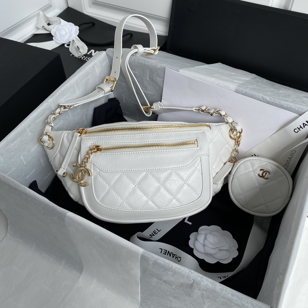 TOP CHANEL Fanny Pack Bag 34x15x6cm - GHW - Black/White