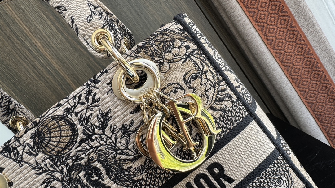 TOP Christian Dior Lady Embroidered Sun Collection 24*11*20cm - Apricot Color - GHW