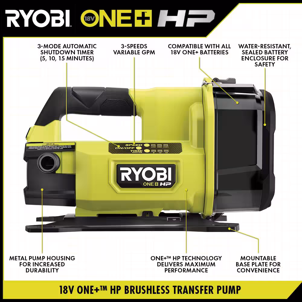 ONE+ HP Brushless 1/4 hp. 18V Cordless Battery Powered Transfer Pump (Tool-Only)