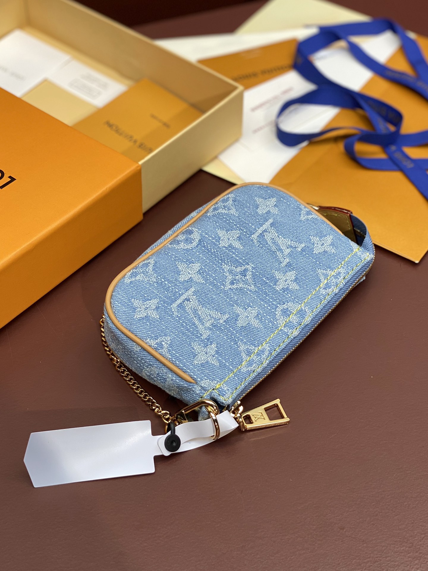 TOP Louis Vuitton LV Mini Pochette Accessoires Bag 15.5x10.5x4cm - Monogram Denim Blue