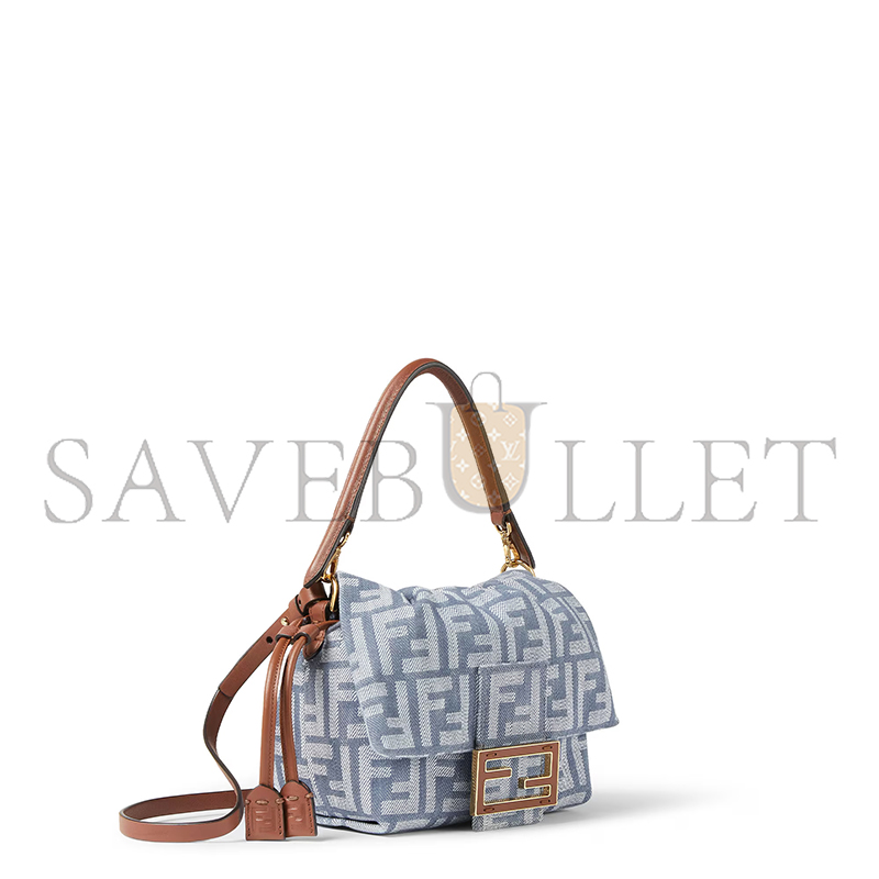 FENDI MAMMA BAGUETTE SMALL BLUE DENIM-EFFECT FF JACQUARD MINI-BAG 8BS105AV5WF1SXQ (16*13*10cm)