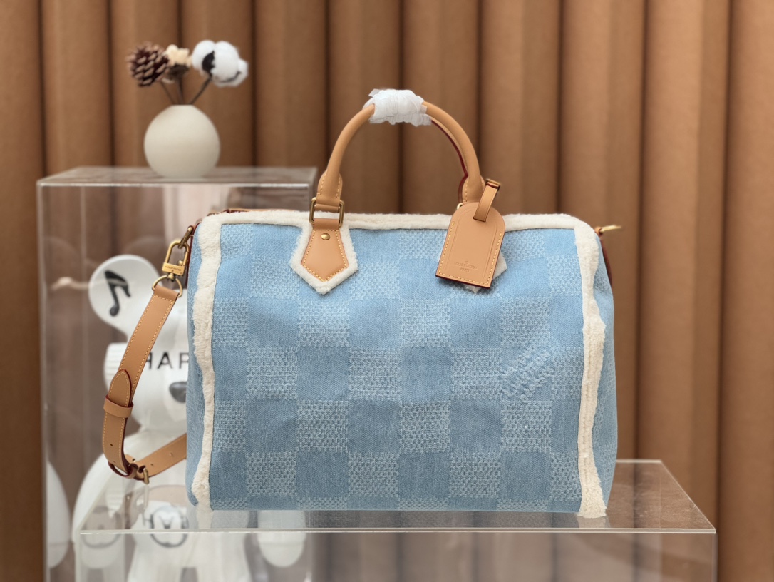 TOP Louis Vuitton LV Speedy 40 Bandoulière Bag Damier Denim 40 x 26 x 23 cm - Blue