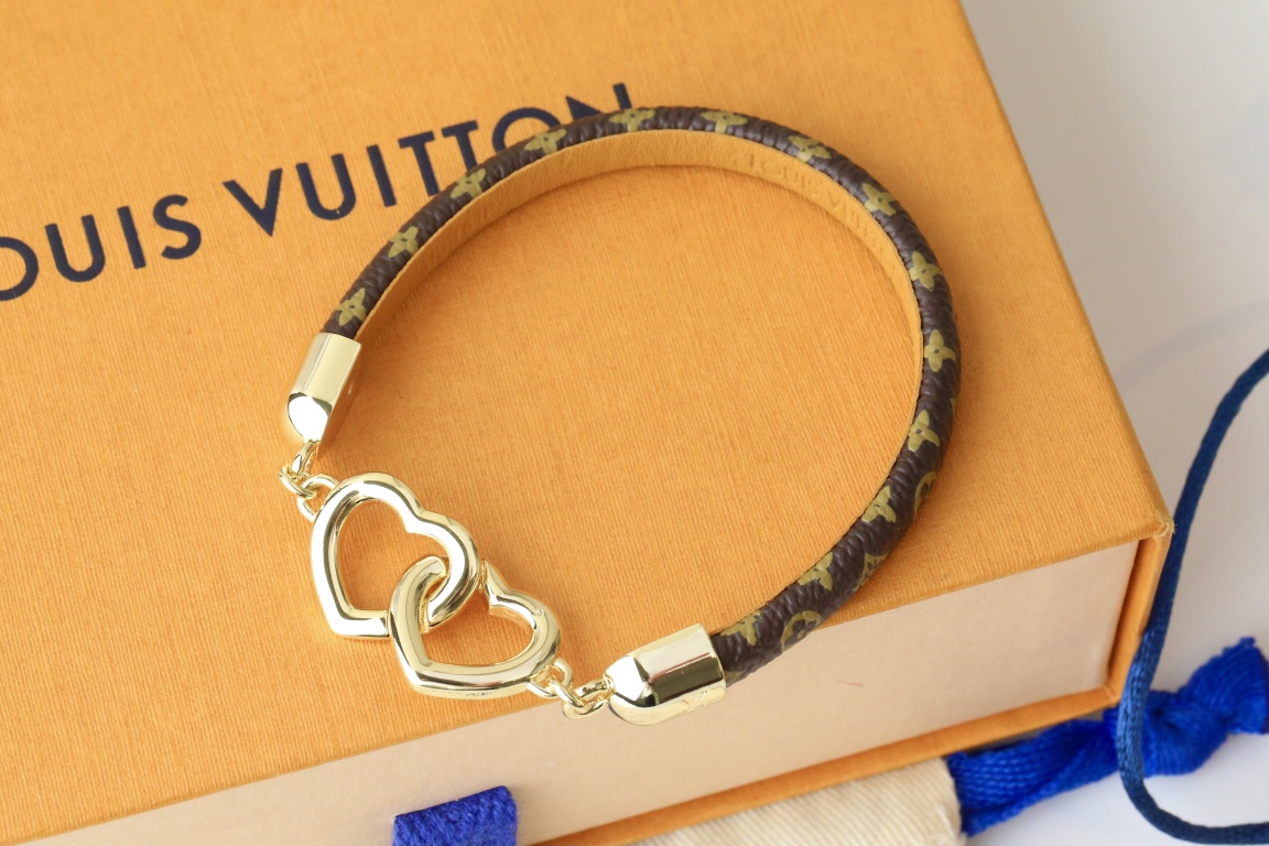 TOP Louis Vuitton LV Monogram Leather with Double Love Buckle Thin Circle Bracelet