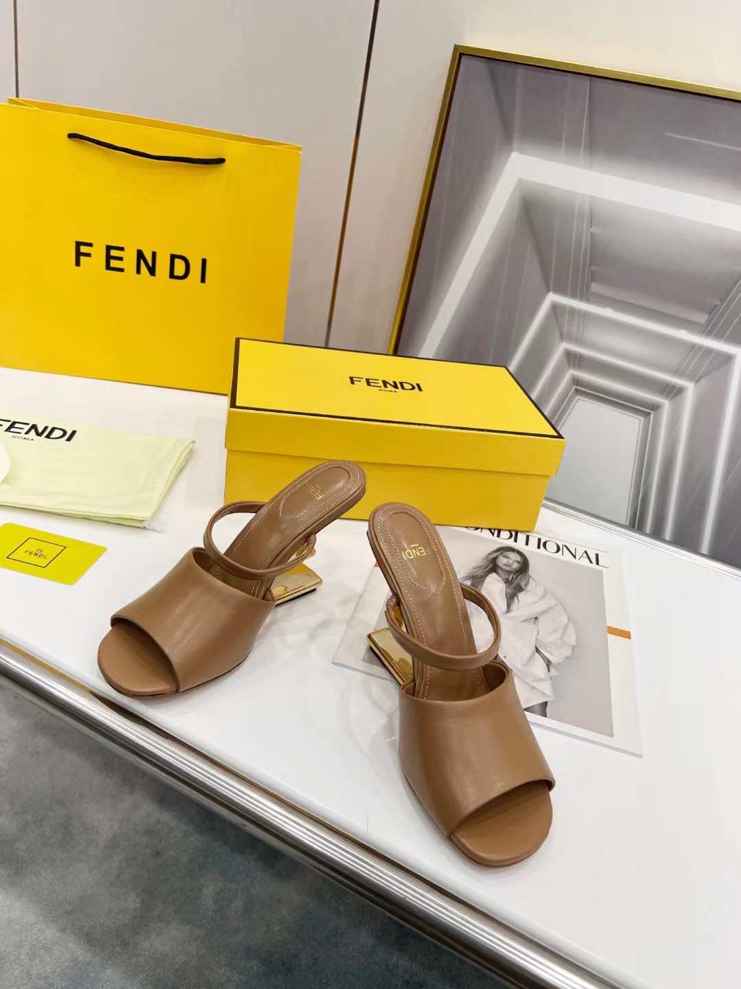 TOP FENDI First High Heel - Tan