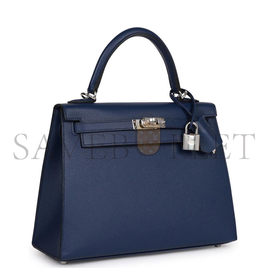 HERMÈS KELLY SELLIER 28 BLEU SAPHIR EPSOM PALLADIUM HARDWARE (28*22*10cm)