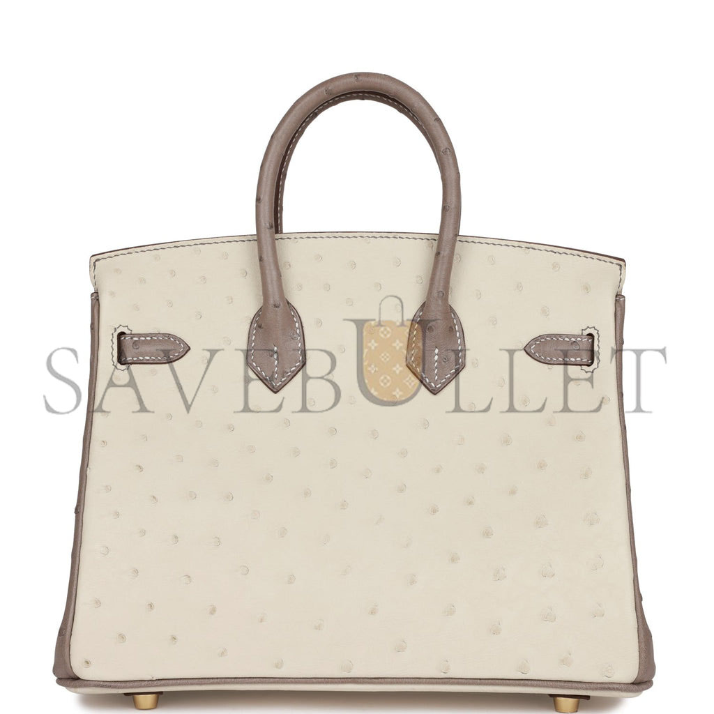 HERMES BIRKIN 25 OSTRICH BRUSHED GOLD HARDWARE (25*20*13cm)