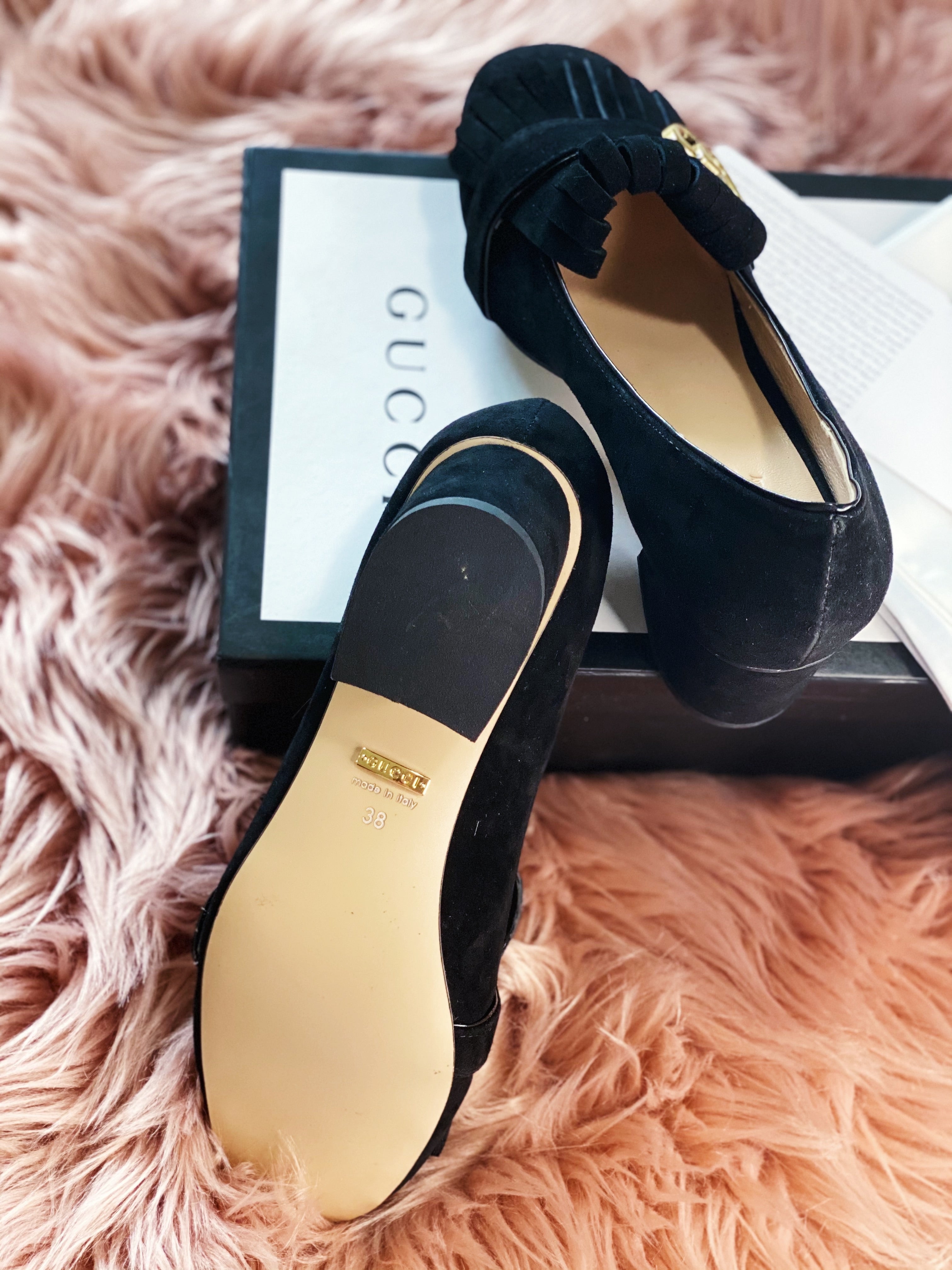 TOP GUCCI GG Marmont Suede Pump Midheels - Black