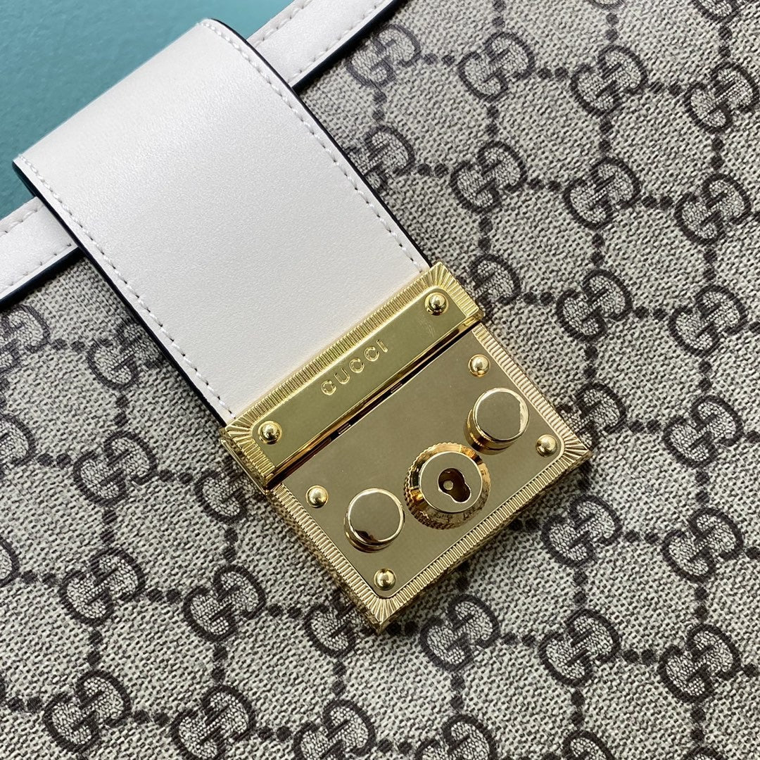 TOP GUCCI G*G Padlock Chain Small Tote  - White
