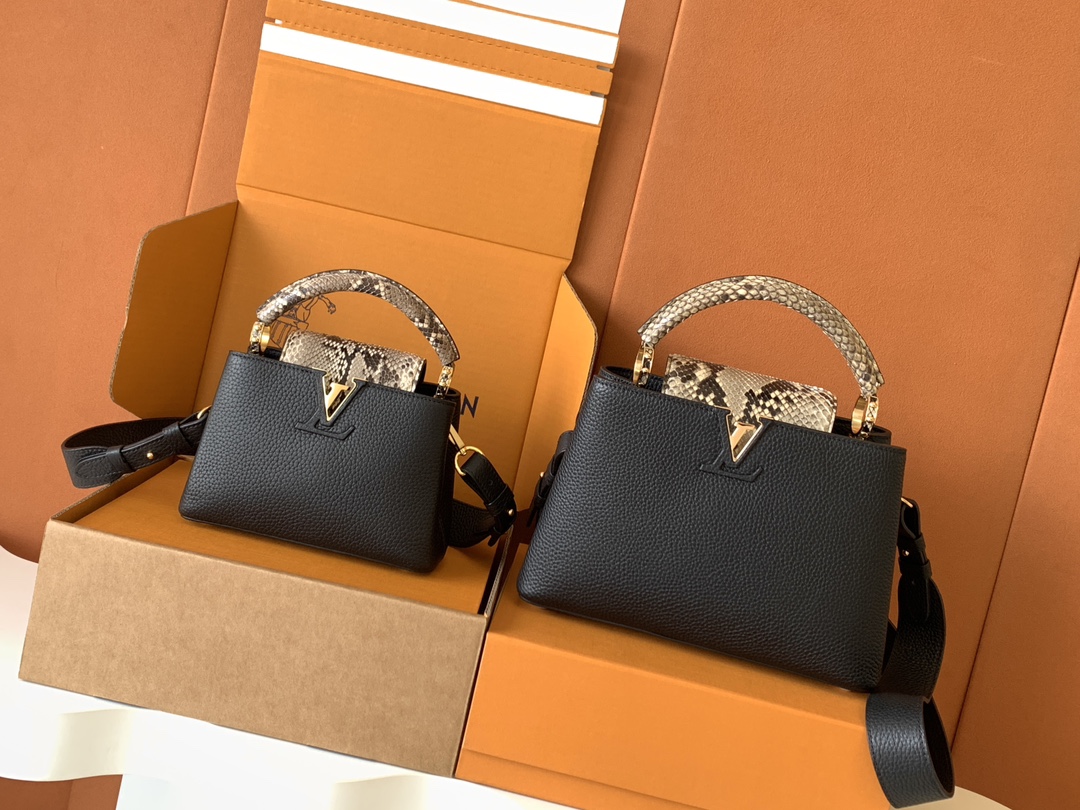 TOP Louis Vuitton LV Capucines Bag 21cm/27cm - Black with Glossy Python Gold
