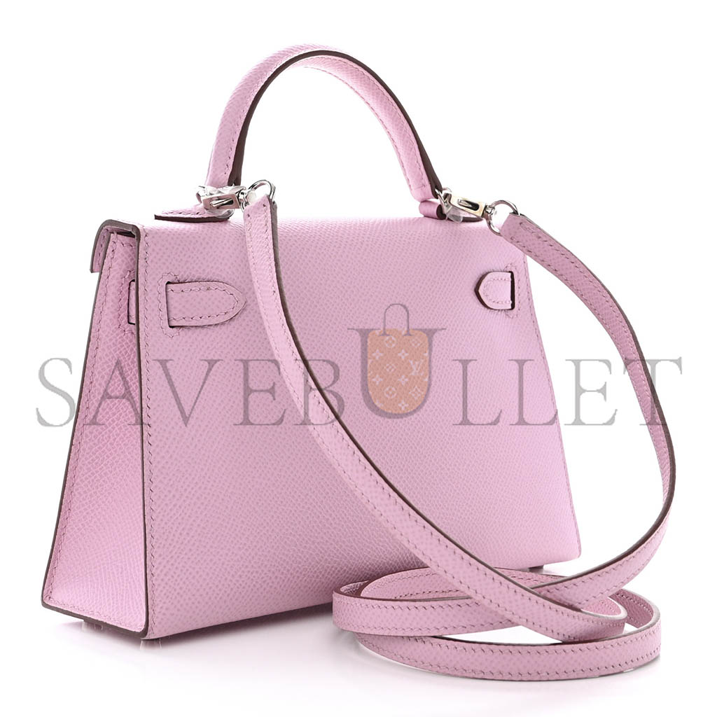 HERMÈS EPSOM MINI KELLY LL CHERRY BLOSSOM PINK SILVER BUCKLE (19*12*5.5cm) 1469007