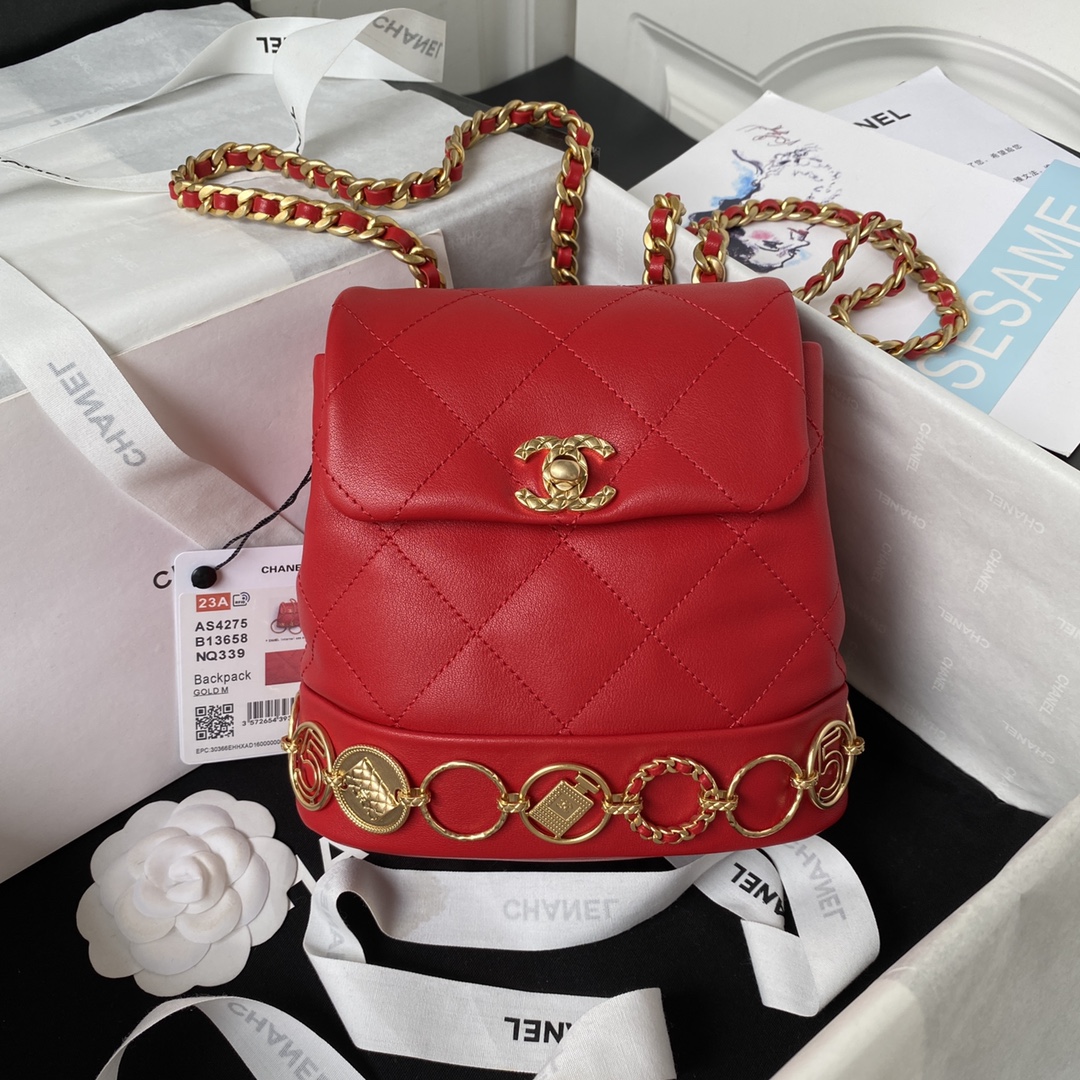 TOP CHANEL 23b Gold Coin Backpack 18X18X8cm - Two Colors