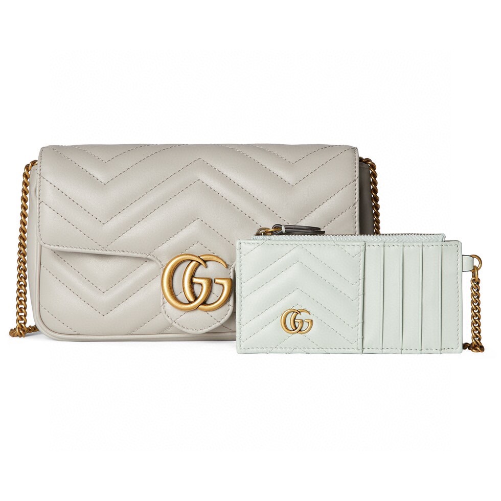 TOP GUCCI GG Marmont Series Chain Bag 21x12x5cm - Light Gray & GHW