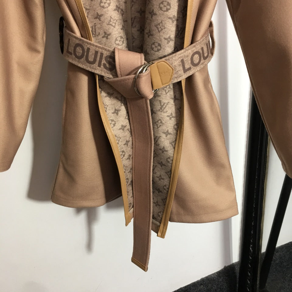 TOP Louis Vuitton LV L*V Belted Short Wrap Coat - Beige