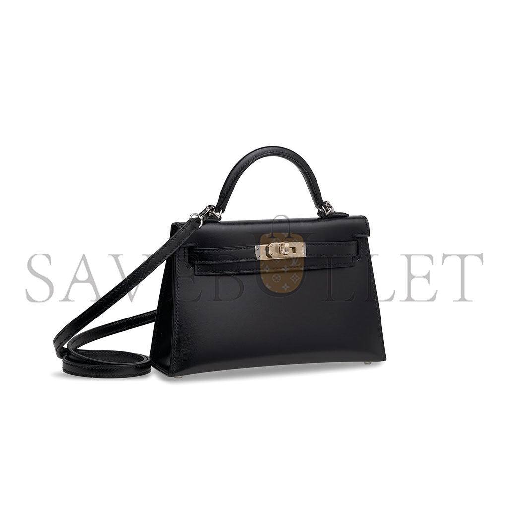 HERMÈS MINI KELLY II BOX LEATHER  WITH PALLADIUM HARDWARE (19*12*5.5cm)