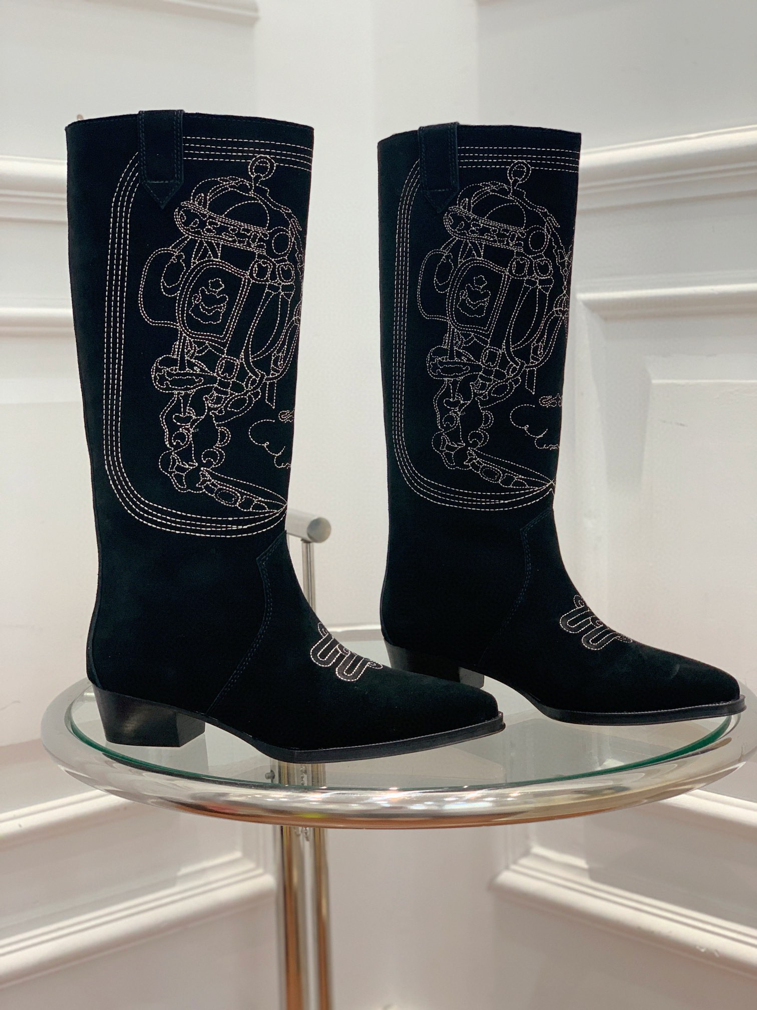 TOP HERMES Cow Boy Boots - Brown/Black/Black Suede