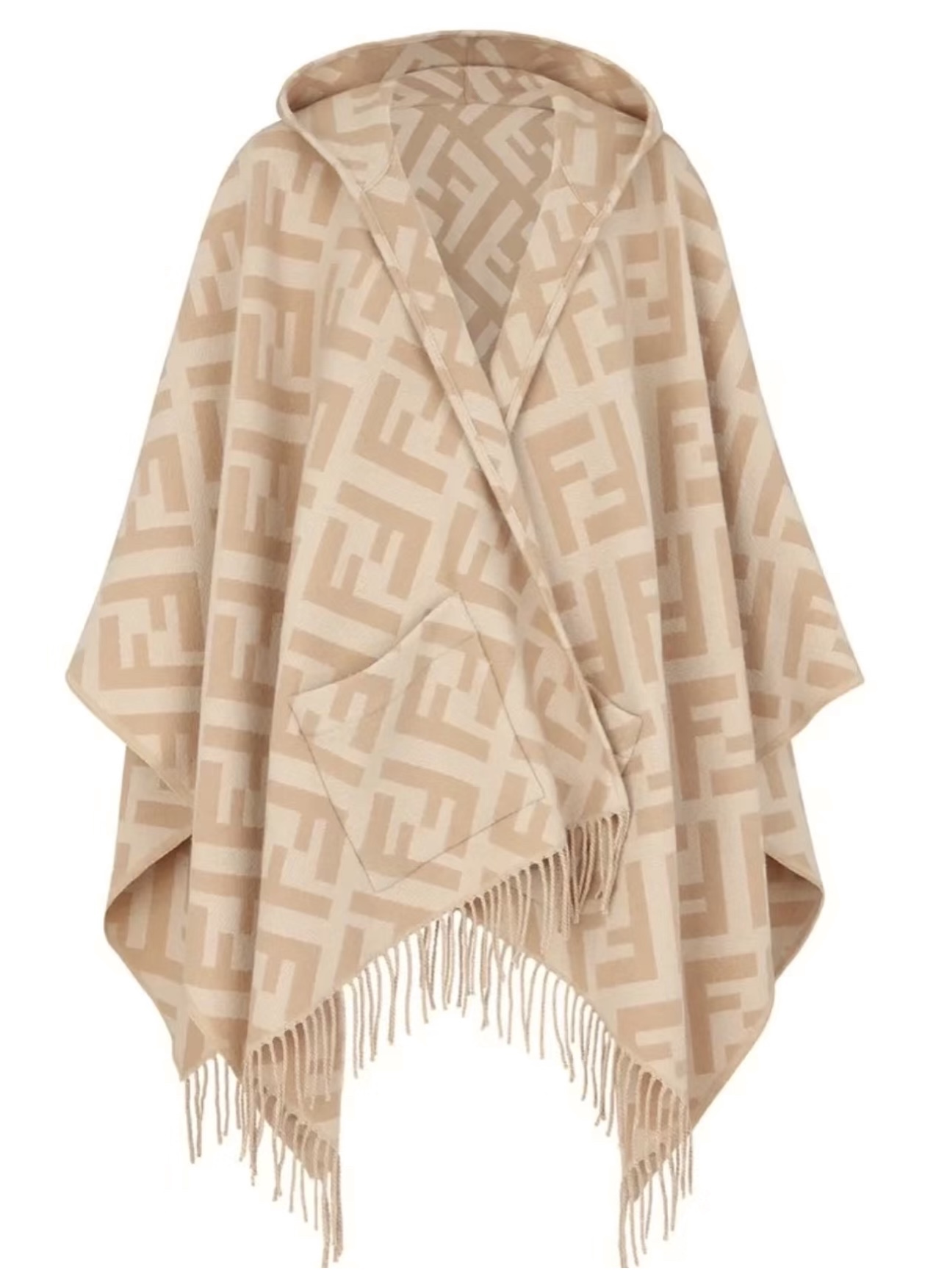 TOP FENDI FF Hooded Cape Shawl - Beige